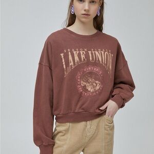Pull&Bear Fall Brown Graphic Sweatshirt